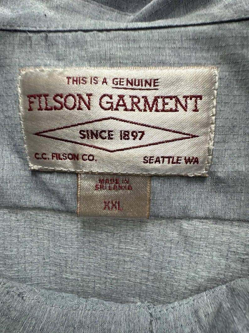 Vintage Filson Garment Button Up XXL Gray Short Sleeve Polyester Nylon Casual image 2