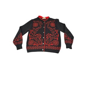 Vintage Pendleton Women's M Black Red Floral Button Up Cardigan Grandmacore image 2