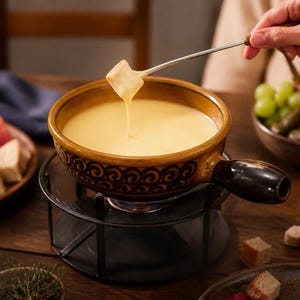 Vintage MCM Swiss Landert 22 Fondue Pot Bowl 8" Brown Gold Black Waves Design