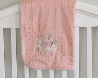Girl Blanket, arrow blanket, baby blanket, pink and gold blanket, arrows blanket, minky blanket, gift for new baby, toddler gift, baby gift