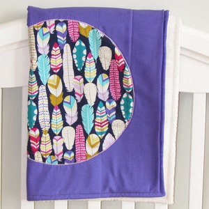 Baby Girl Blanket, purple baby blanket, monogram baby blanket, toddler blanket, feather blanket