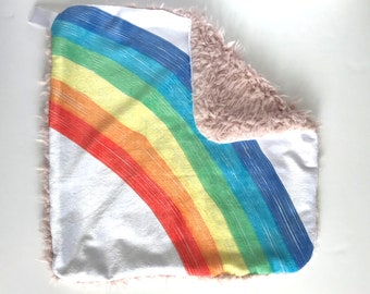 rainbow lovey, security blanket, blankie, minky blankie, minky lovey, baby blankie, new baby gift, gender neutral gift, rainbow blanket