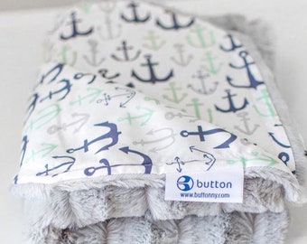 Anchor blanket, minky blanket, baby blanket, toddler blanket, gray minky blanket