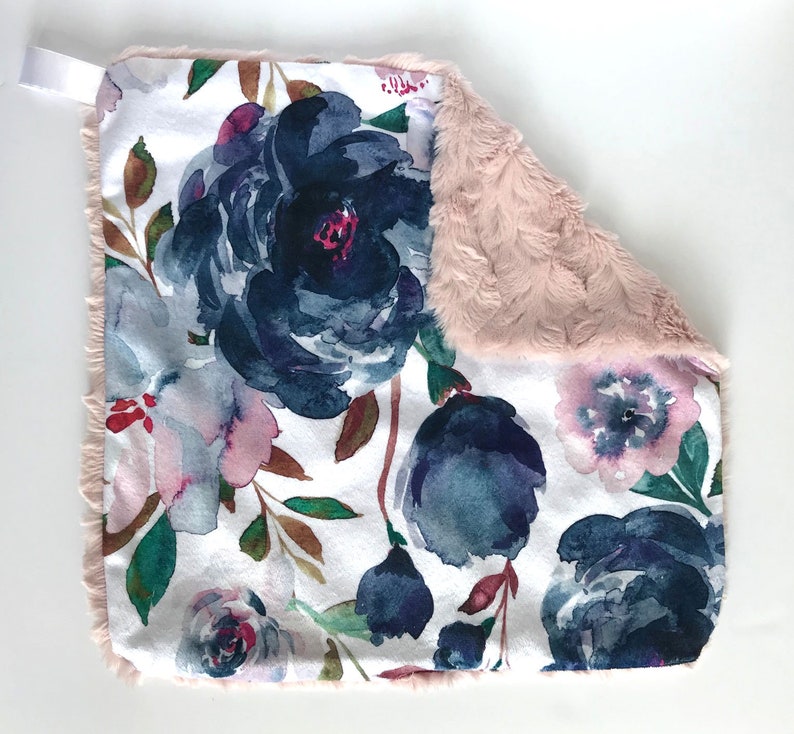 flower lovey, security blanket, blankie, minky blankie, minky lovey, baby blankie, flower blanket, new baby gift, pink minky blanket image 1