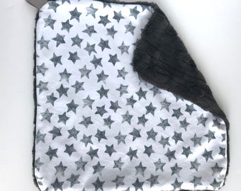 star lovey, security blanket, blankie, minky blankie, minky lovey, baby blankie, grey and white lovey, new baby gift, gender neutral gift