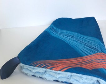 blue cuddle blanket, boy blanket, minky blankie, minky lovey, baby blankie, blue and orange blanket, new baby gift, modern nursery