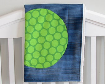 Baby boy blanket,  Minky Baby Blanket, Navy Blue and Green Polkadot blanket, boy baby blanket, toddler blanket