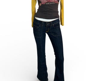 Jeansy Farlow w stylu vintage z 2000 roku | Jeansy z niskim stanem i rozkloszowanym krojem | Jeansy bawełniane z elastyczną podeszwą, rozmiar 7