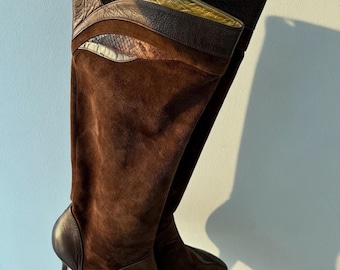 Stivali al ginocchio in camoscio marrone Dolce & Gabbana – Sfilata di moda italiana anni 2000 (taglia EU 39.5)