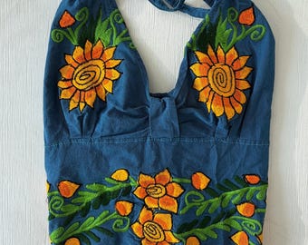 Y2K NILANI 刺繍入りひまわりホルタートップ ミディアム