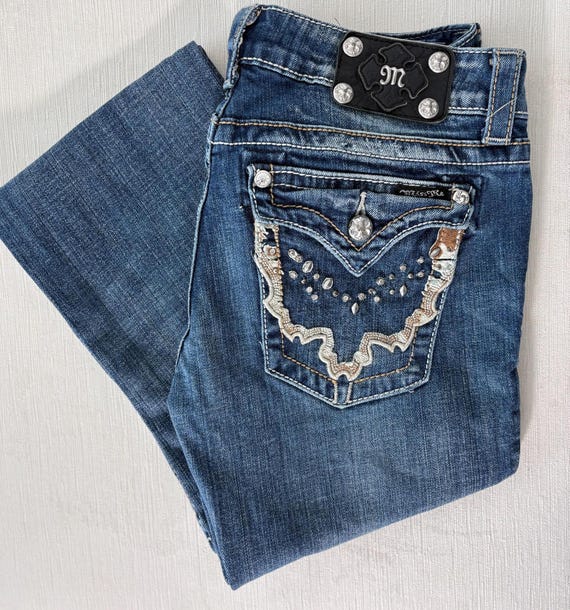 Y2K Miss Me Jeans With Real Cowhide Inlay Rhinestone Western Denim