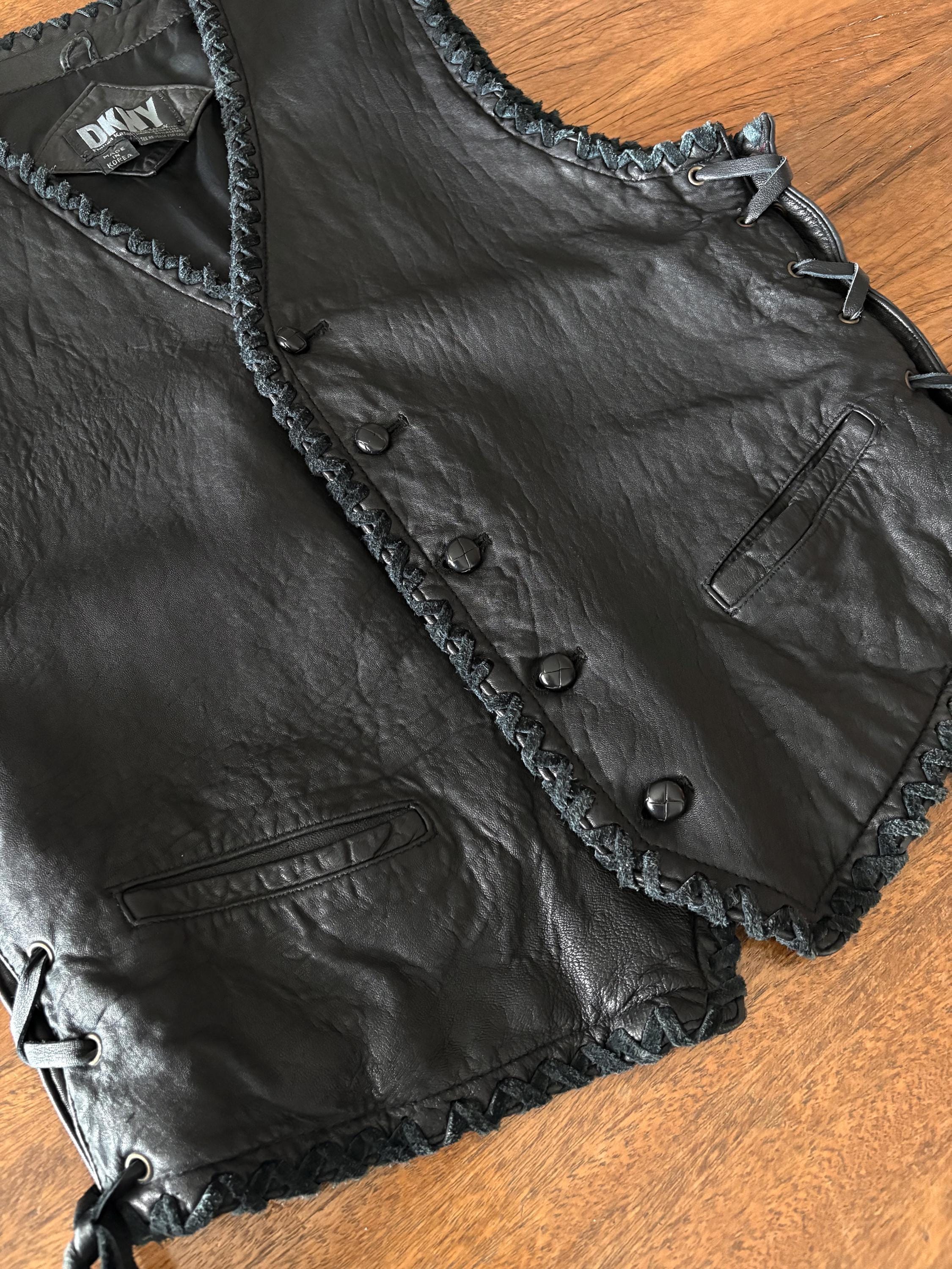 Archive DKNY Leather Vest – Y2K Donna Karan | Unisex Lace-up 
