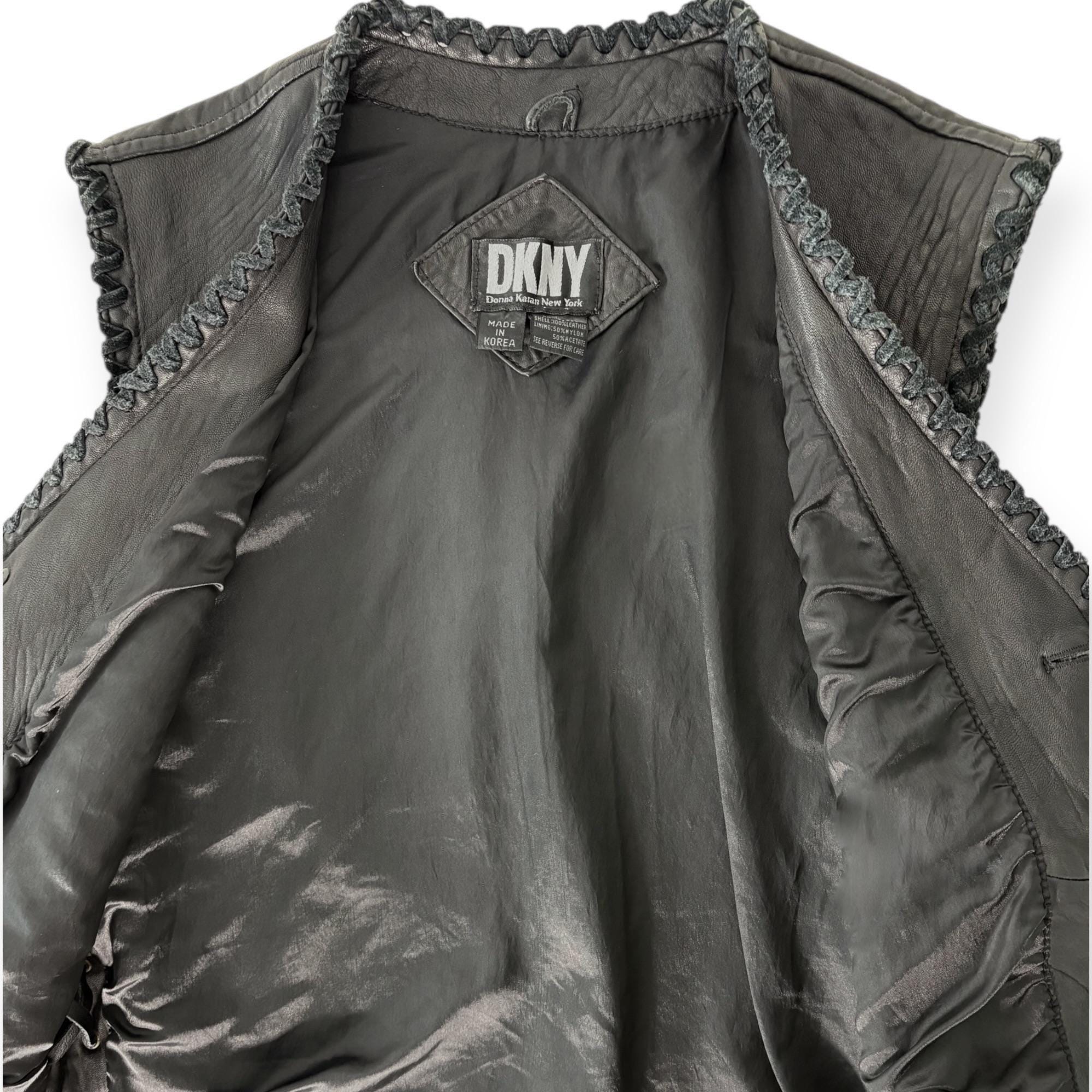 Archive DKNY Leather Vest – Y2K Donna Karan | Unisex Lace-up 
