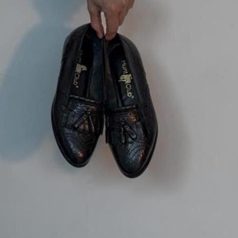 Vintage Hunt Club Black Leather Tassel Loafers Women display picture 3