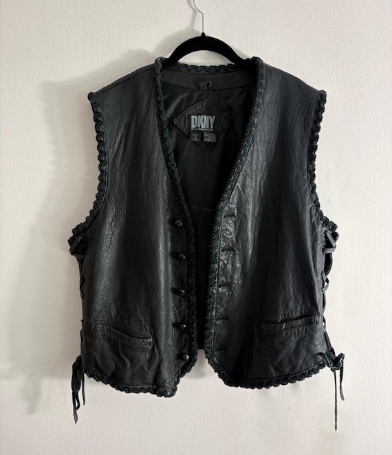 Archive DKNY Leather Vest – Y2K Donna Karan | Unisex Lace-up 