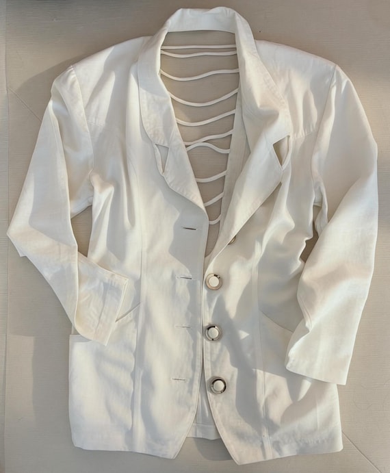 Vintage FIRE Los Angeles White Open Back Blazer Jacket Small, Late 80s Statement Blazer
