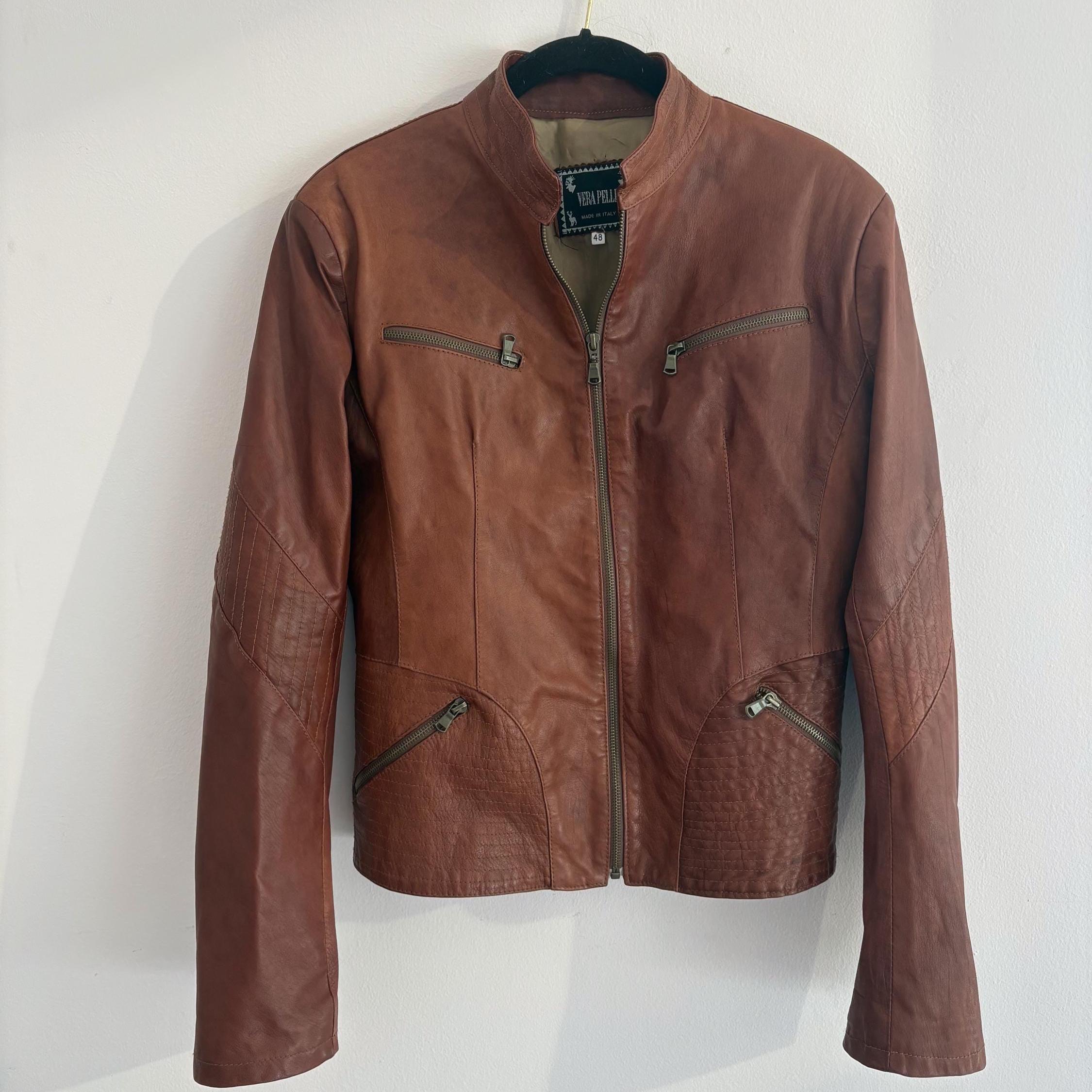euro vintage made in Italy カウレザージャケット ヴィンテージ カーコート レザージャケット ブラウン XLサイズ