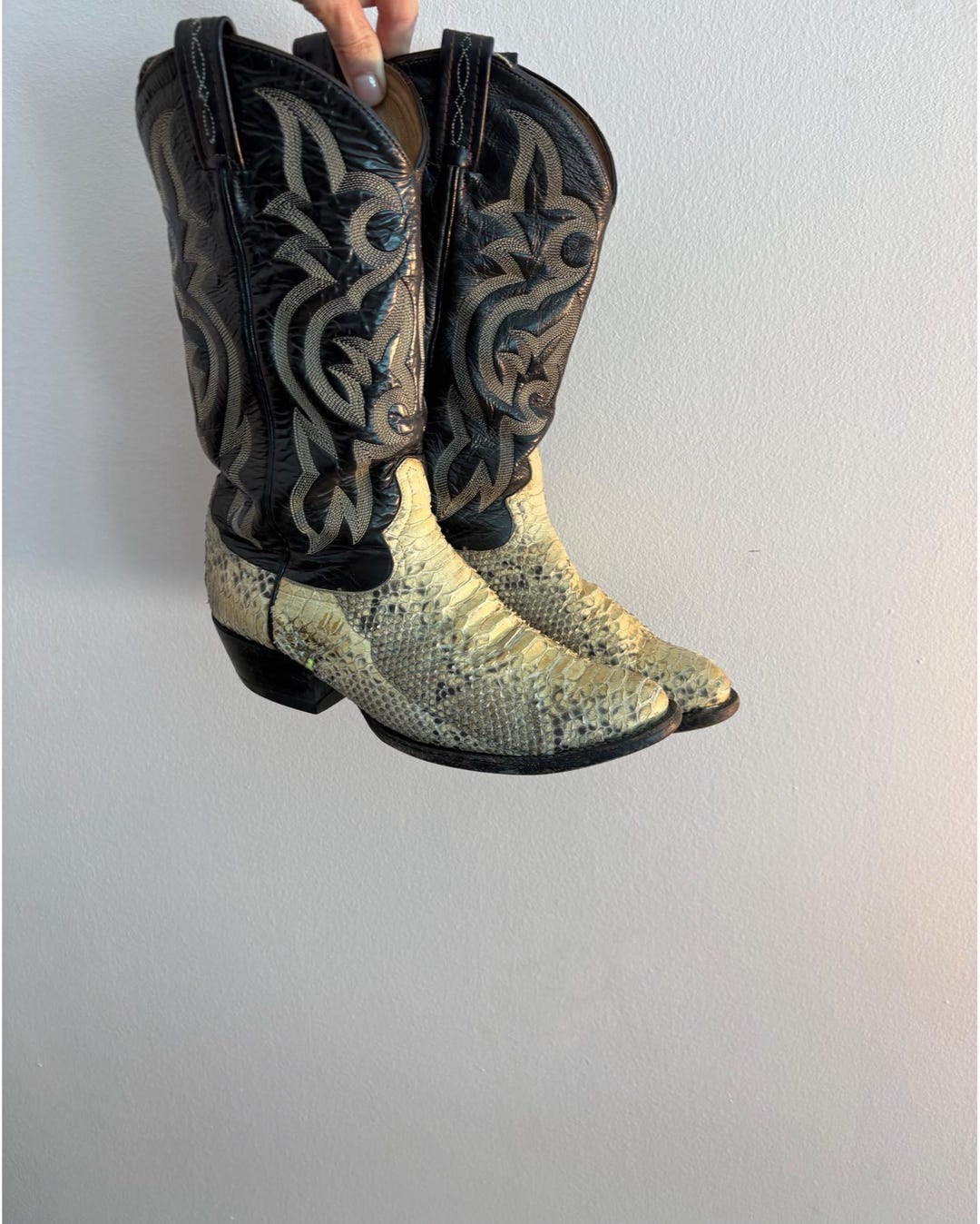 Vintage Tony Lama Genuine Python Snakeskin Cowboy Boots Y2K Western Men ...