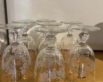 7 Vintage 50s Libbey Rose Classic Pattern Bow Flower Glasses Barware Party