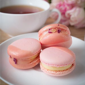 Rose Raspberry Lychee Macarons Gift Box of 12 / 24: Le Délice French Floral Gourmet