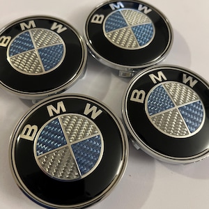 68mm Real Carbon Fiber Blue White BMW Wheel Center Cap Replacment, High Quality