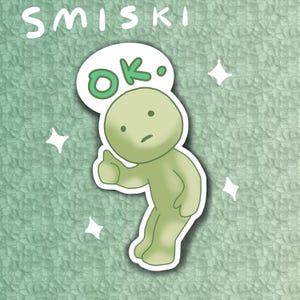 Adesivo Smiski fofo verde OK polegar para cima | Diário de vinil à prova d'água para laptop presente
