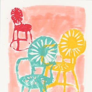 Peinture ORIGINALE Chaises de terrasse - Chaises de terrasse commémoratives du Wisconsin - Technique mixte - Carte postale Madison Wisconsin UW-Madison