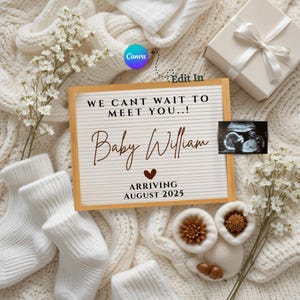Editable Pregnancy Announcement Canva Template Personalized Baby Reveal Digital Download minimalist pregnancy announcement template design