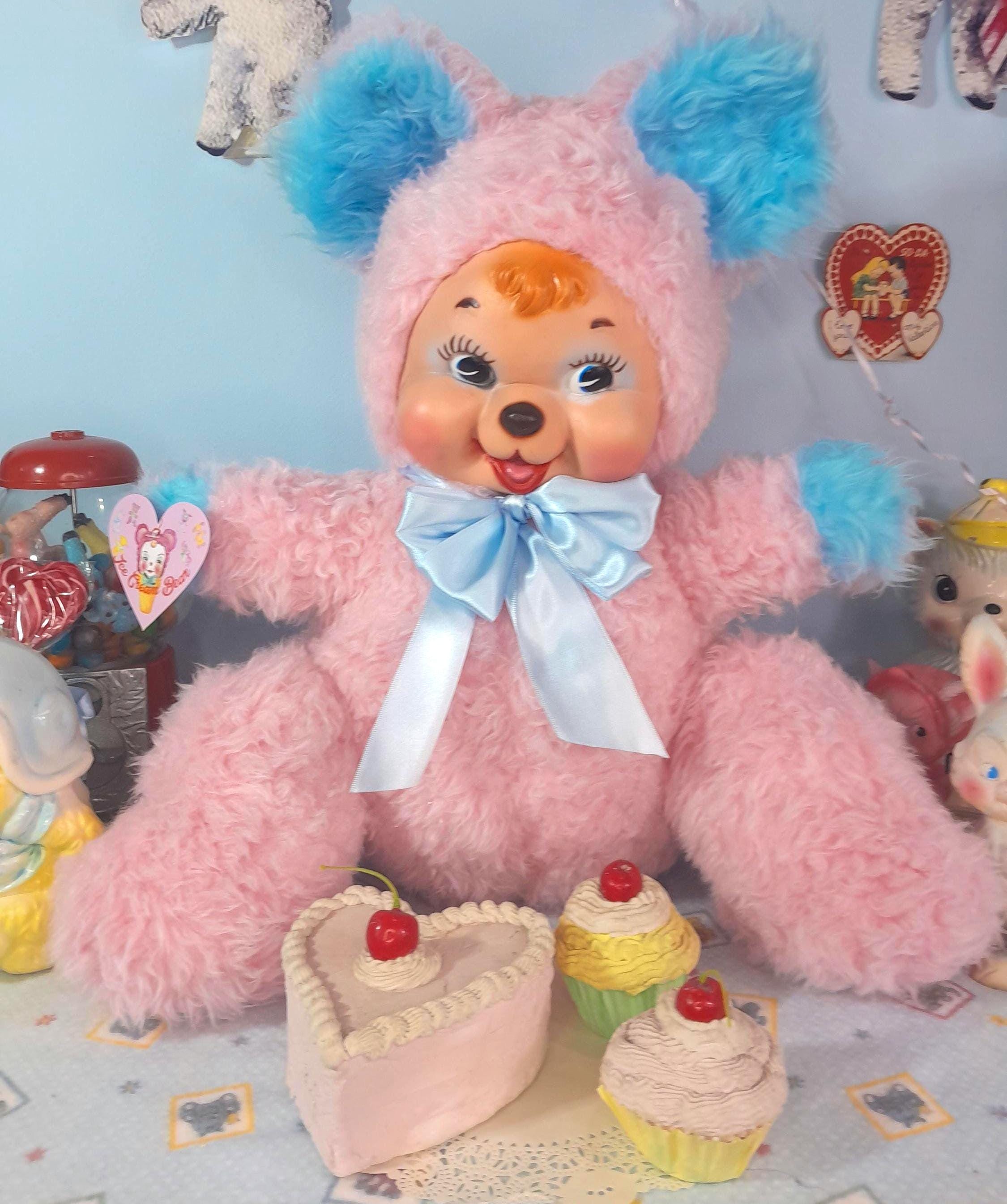 Handmade JUMBO Rubber Face Plush Pink Happy Bear (vintage Rushton