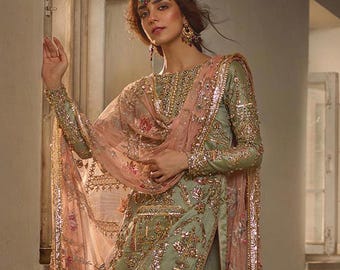 Pakistani Wedding Dress,Raw Silk Gharara, Zari & Stone Embellished