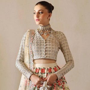 Embroidered Raw Silk Pakistani Dress: Mehndi, Barat, Nikah