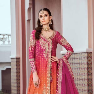 Embroidered Cotton Satin Pakistani Dress: Mehndi, Nikah, Barat
