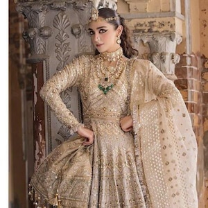 gold nikkah dress White and Gold Moroccan Wedding Kaftan | Bridal Nikkah Dress