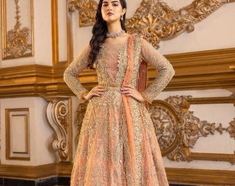 Pakistani Bridal Maxi Gown Nikkah Baraat Walima Festive Formal Wear Guest Outfit