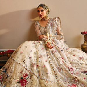 Embroidered Pakistani Nikkah Dress: Indian Party Wear Sharara