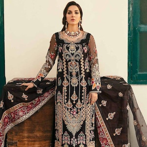 Embroidered Organza Pakistani Dress: Custom Designer Party Outfit