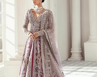 Embroidered Organza Pakistani Bridal Dress: Custom M.A Designer