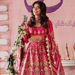 Embroidered Silk Pakistani Dress: Mehndi, Nikah, Barat Party Wear