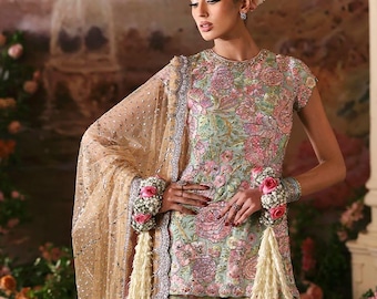 Vestido de diseñador, pantalón palazzo, kurti, vestido de boda pakistaní e indio, atuendo para invitada a la ceremonia nikkah.