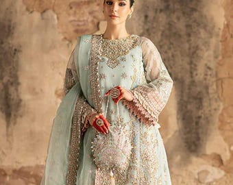 Embroidered Light Blue Cotton Suit, Pakistani 3 Piece Dress - Etsy