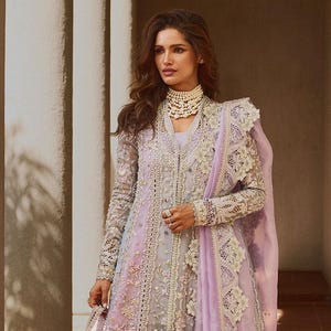 Embroidered Organza Pakistani Dress: Mehndi, Nikah, Eid Outfit