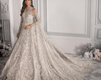 Embroidered Net Pakistani Dress, Bridal outfit, party wear,