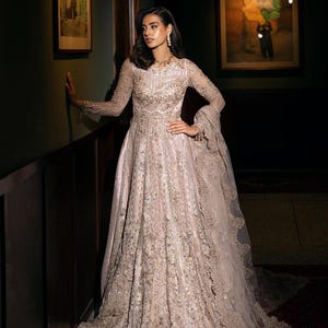 Embroidered Sequin Net Bridal Dress: Pakistani Indian Barat Outfit