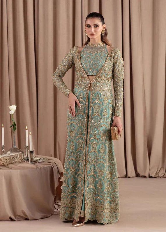 Embroidered Katan Organza Maxi Dress, Pakistani Wedding Outfit, - Etsy