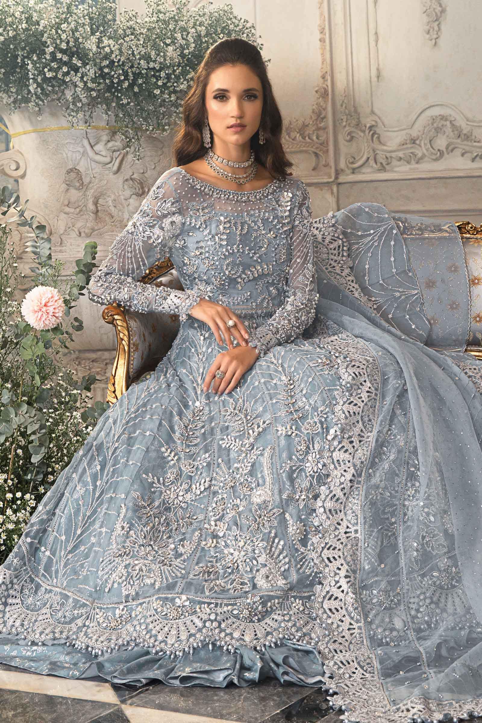 slim fit dress slacks Silver Grey Lehenga Gown For Pakistani Bridal Wear – UY Collection main image 1