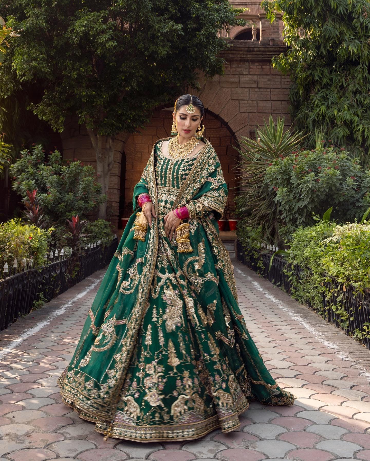 knee length dresses for ladies Buy Teal Embroidered Anarkali Mughal Gown With Tights Online for Woman main image 1