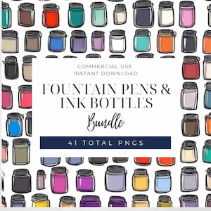 Élégant lot de 41 stylos plume/encre en téléchargement numérique haute résolution - beau papier numérique - idéal pour les journaux, agendas et albums de coupures