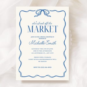 Farmer&#39;s Market Bridal Shower Invitation: Editable Blue Template (Canva)