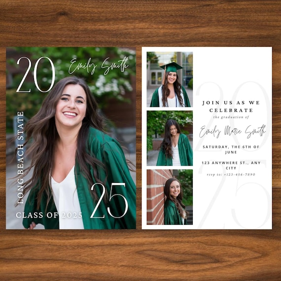 Digital Canva Graduation Card with Photo Template Printable Grad Invitations Modern Grad Corners 5x7 Instant Download Digital Prints