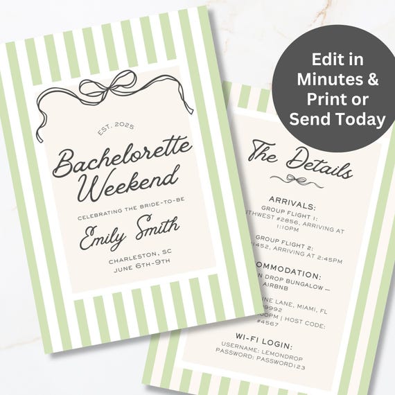 8 Page Bachelorette Itinerary Template with QR Code | Editable Canva Download | Girls Trip Weekend Schedule | Printable Digital Planner